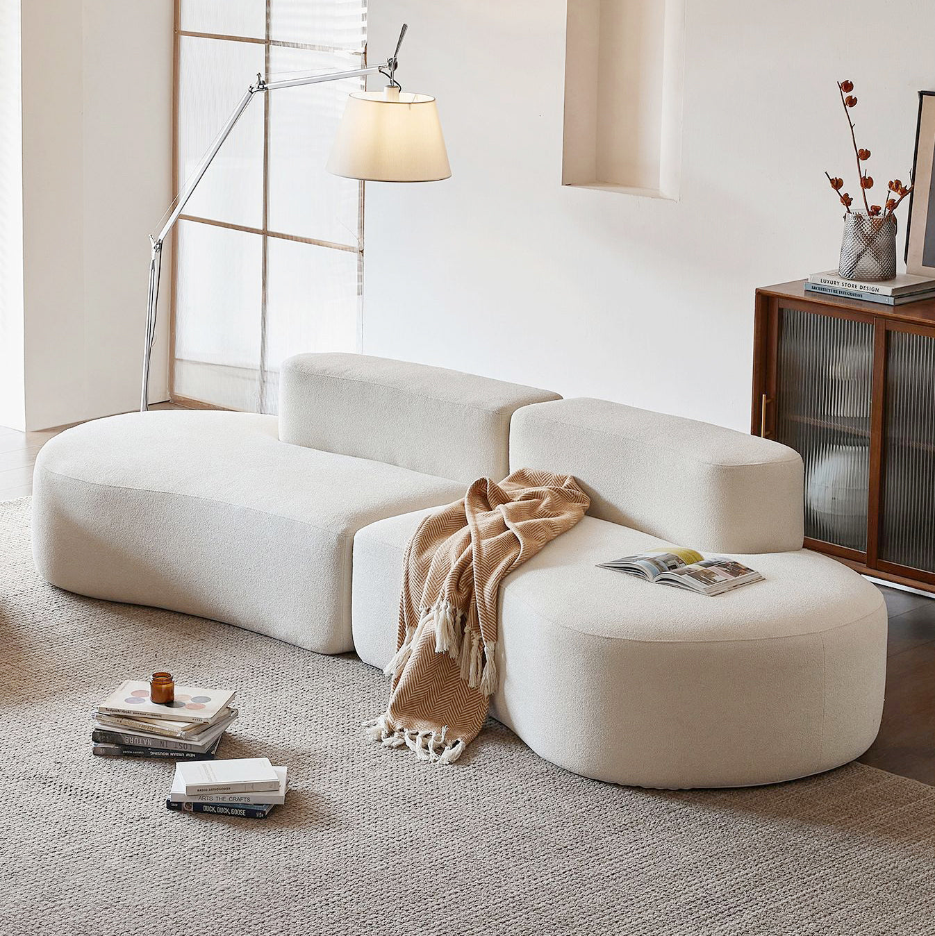 Curved Moon shaped vacuum compression sofa Boneless sponge couch - Lkikos.com