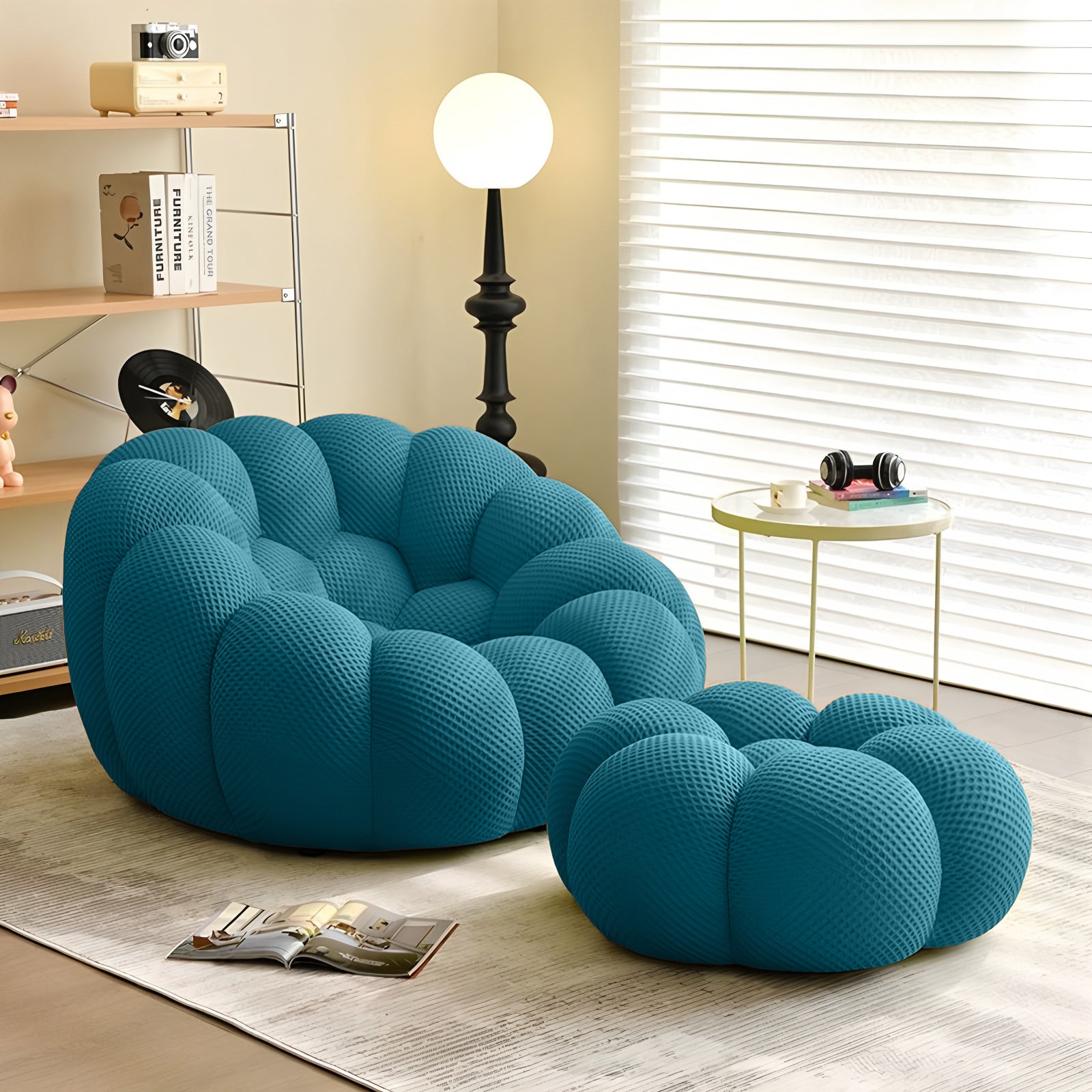 Deep peacock blue compressed bubble sofa - Lkikos.com