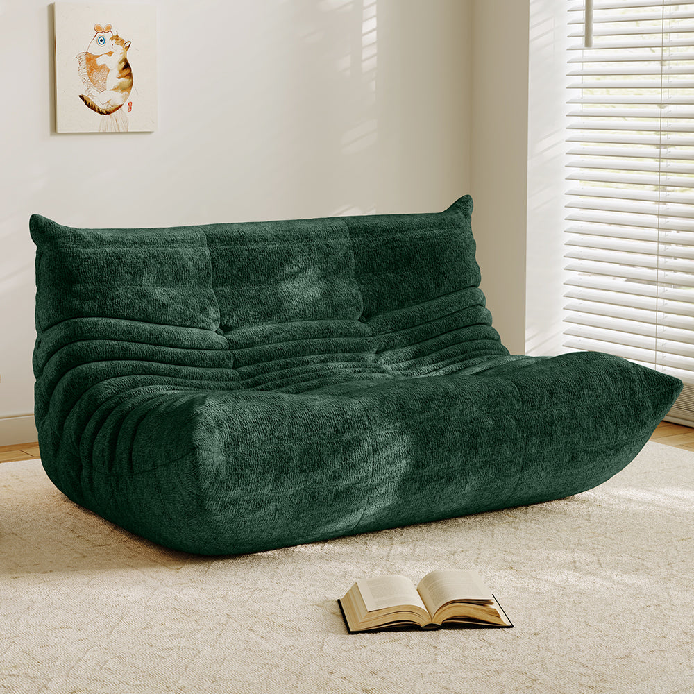 Lkikos Compressed Sofa Togo Sofa Caterpillar Sofa 2 seater in Dark Green - Lkikos.com