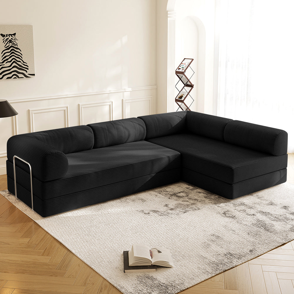 Teddy Sofa V2 with Chaise Lounge in Black - Lkikos.com