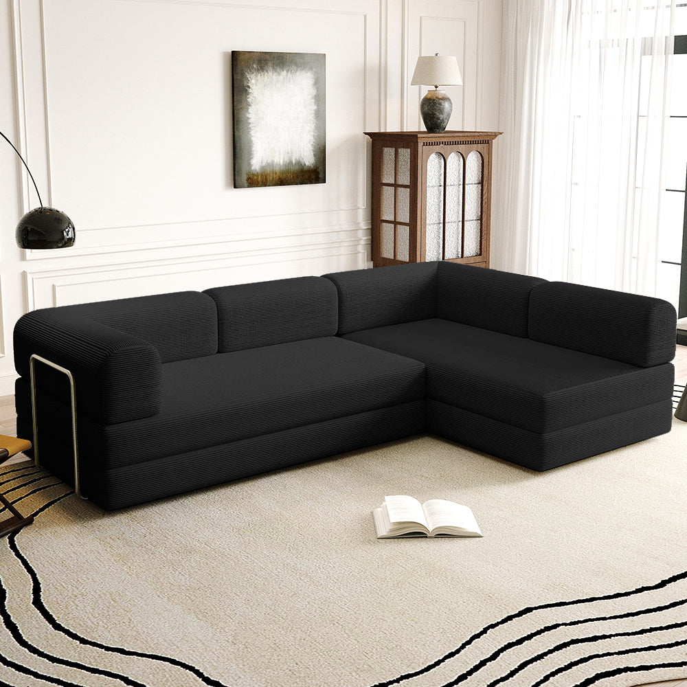 Vacuum Sealed Compression Sofa Corduroy Floor Couch with Chaise Lounge - Lkikos.com