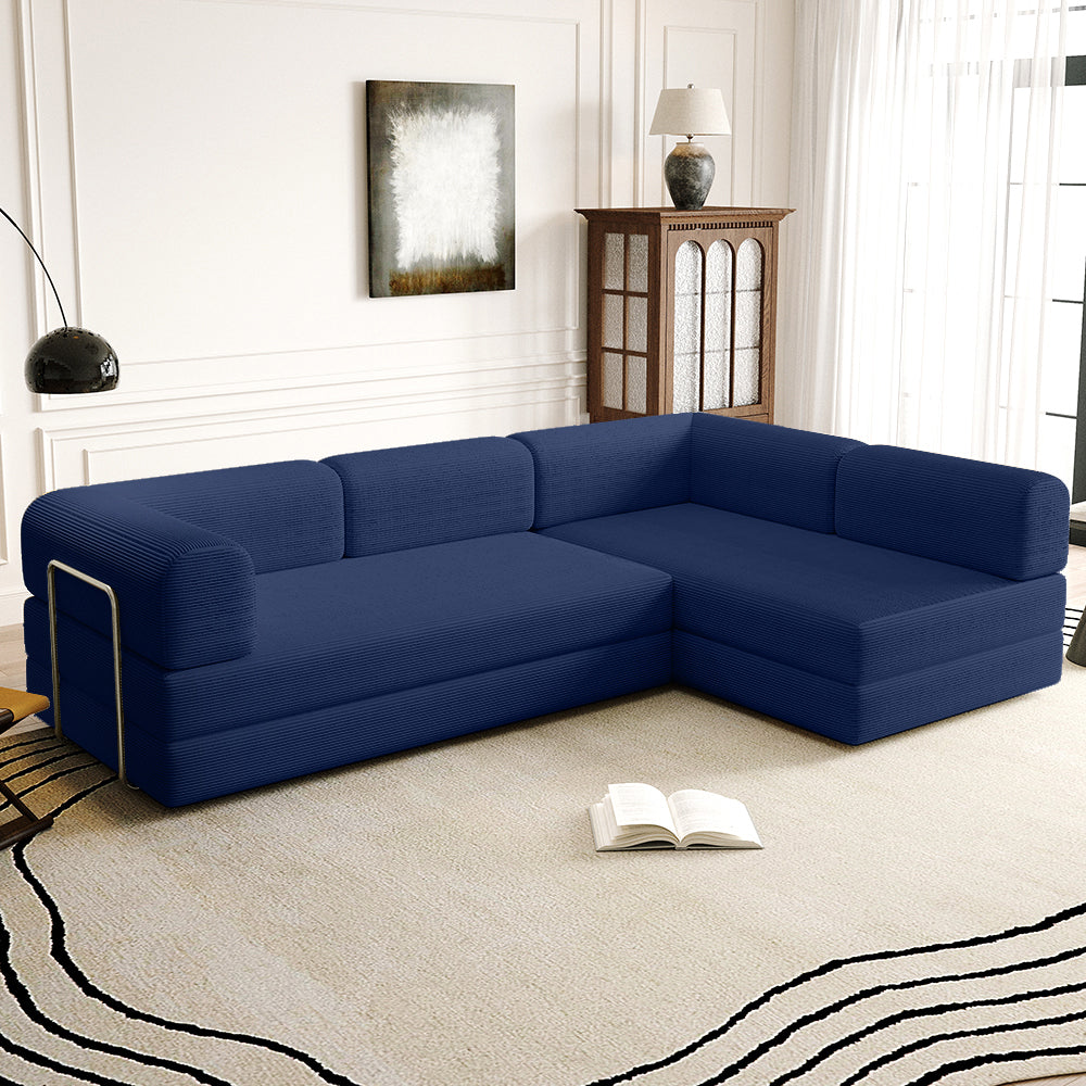 Vacuum Sealed Compression Sofa Corduroy Floor Couch with Chaise Lounge - Lkikos.com