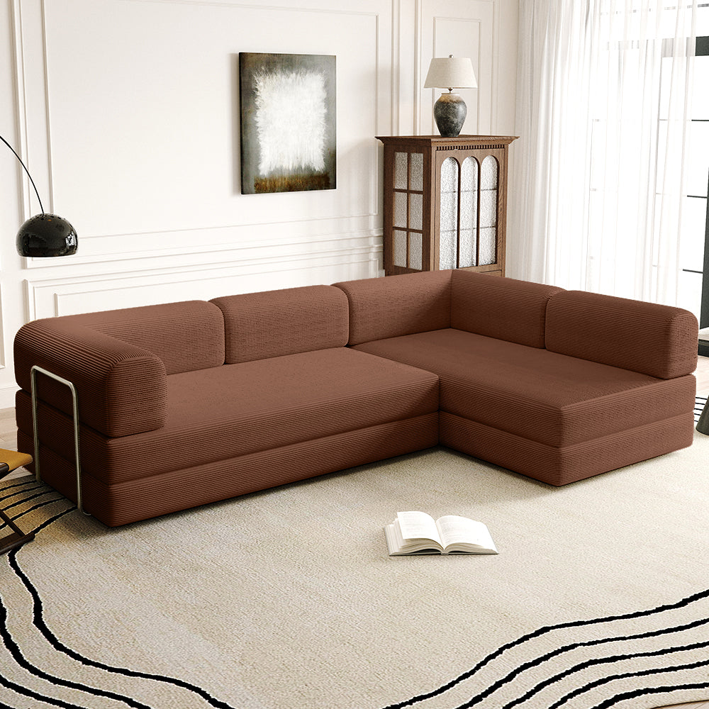 Vacuum Sealed Compression Sofa Corduroy Floor Couch with Chaise Lounge - Lkikos.com