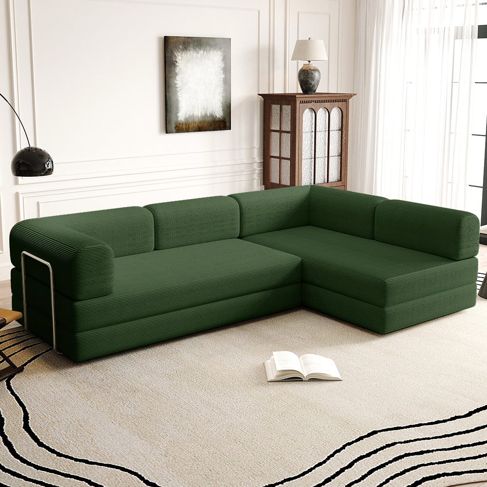 Vacuum Sealed Compression Sofa Corduroy Floor Couch with Chaise Lounge - Lkikos.com