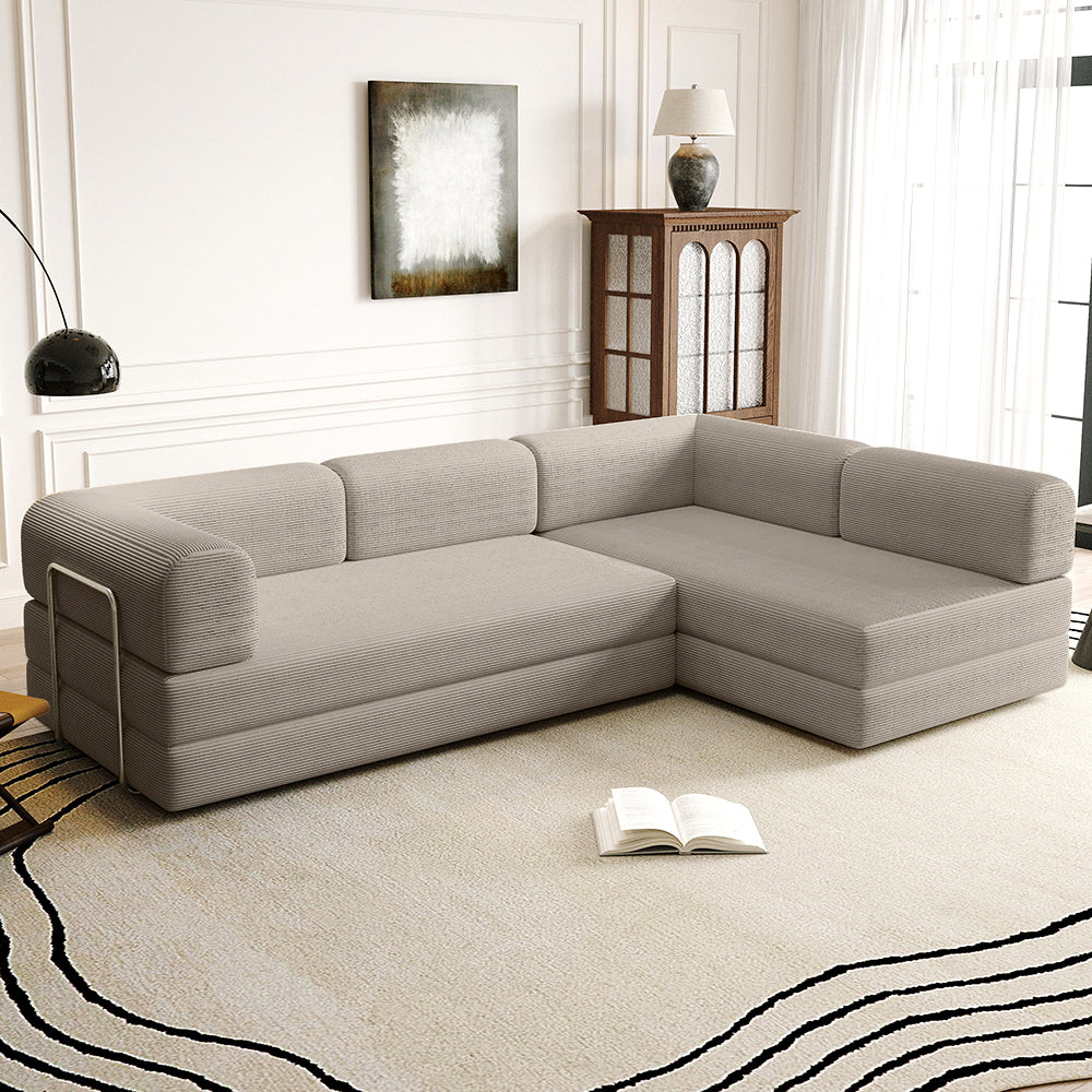 Vacuum Sealed Compression Sofa Corduroy Floor Couch with Chaise Lounge - Lkikos.com