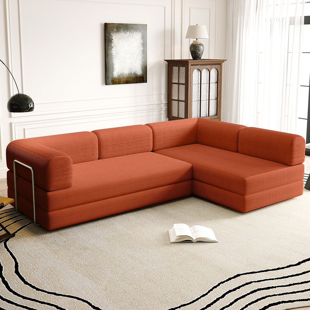 Vacuum Sealed Compression Sofa Corduroy Floor Couch with Chaise Lounge - Lkikos.com