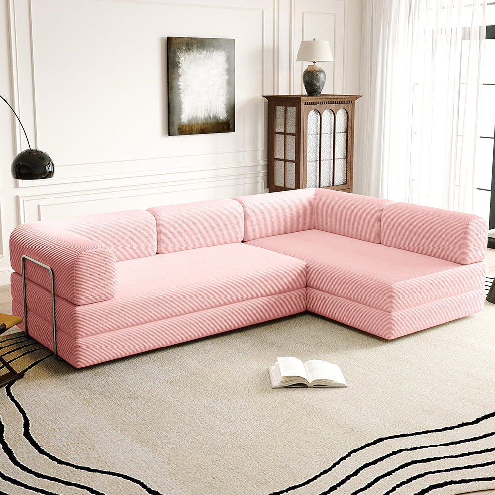 Vacuum Sealed Compression Sofa Corduroy Floor Couch with Chaise Lounge - Lkikos.com