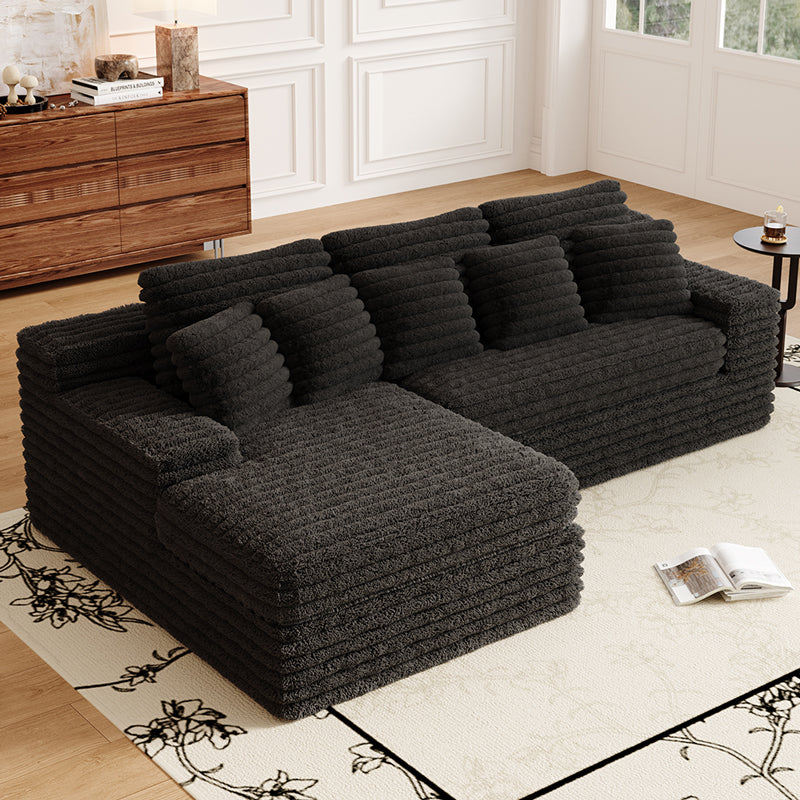 Vacuum compression sofa Plush sofa with Chaise Lounge in black- Lkikos.com