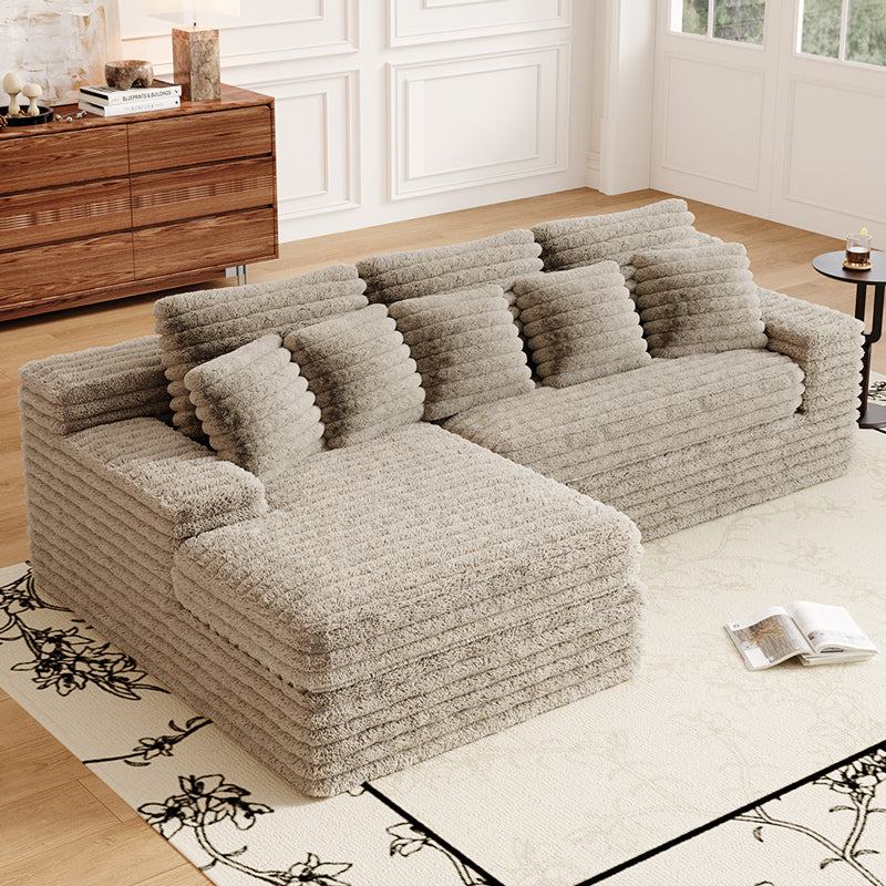 Vacuum compression sofa Plush sofa with Chaise Lounge in camel- Lkikos.com