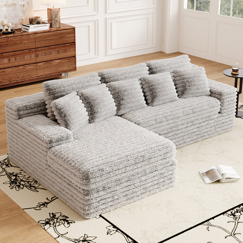 Vacuum compression sofa Plush sofa with Chaise Lounge in grey- Lkikos.com