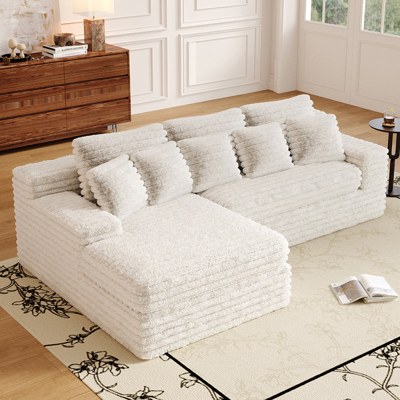 Vacuum compression sofa Plush sofa with Chaise Lounge in white- Lkikos.com