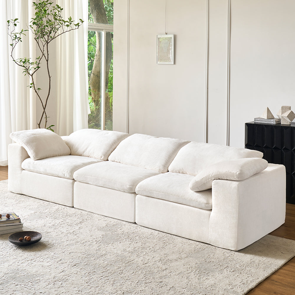 White Modular Sectional Compression Cloud Couch, Comfy Fluffy Cloud Sofa - No Installation, Detachable & Washable