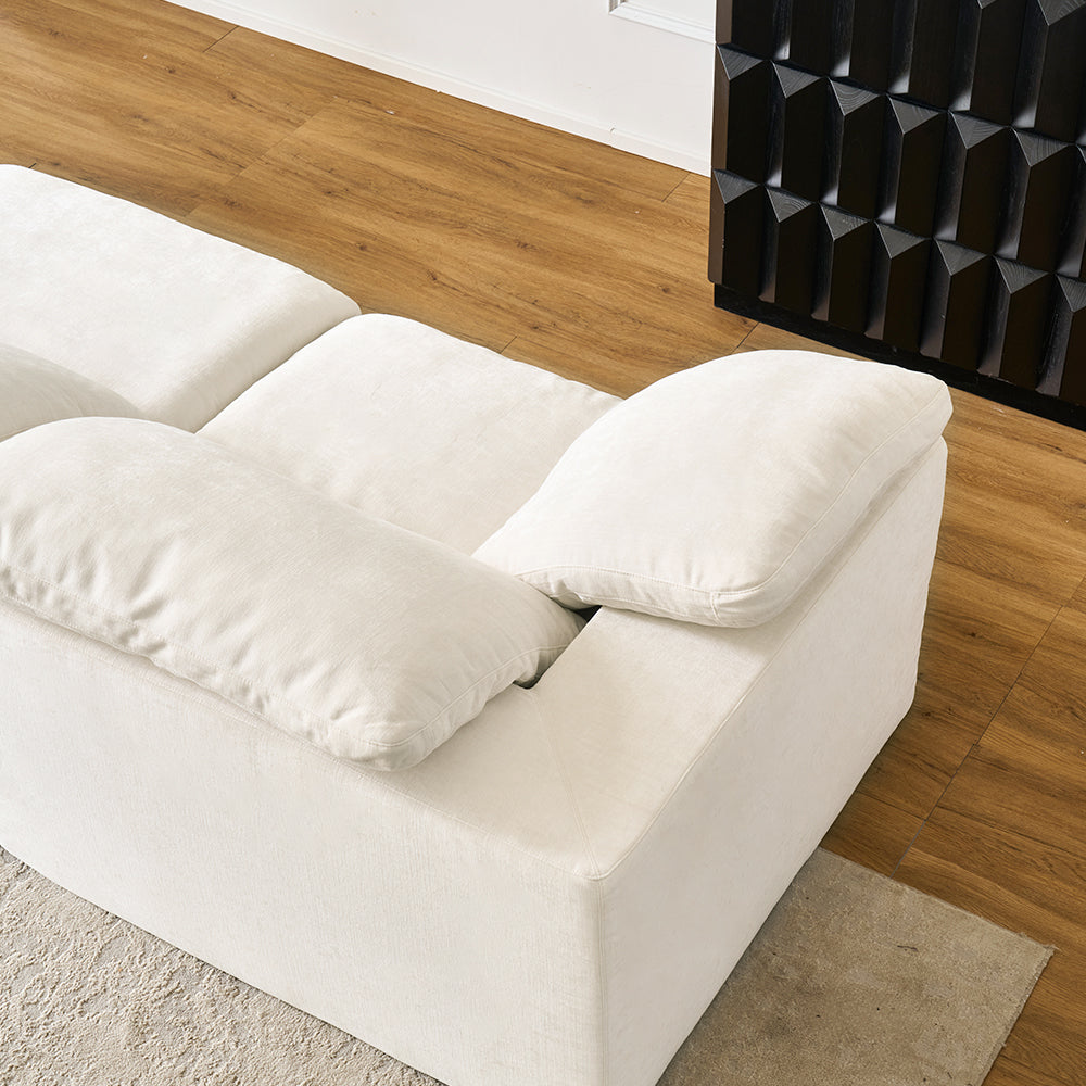 White Modular Sectional Compression Cloud Couch, Comfy Fluffy Cloud Sofa - No Installation, Detachable & Washable