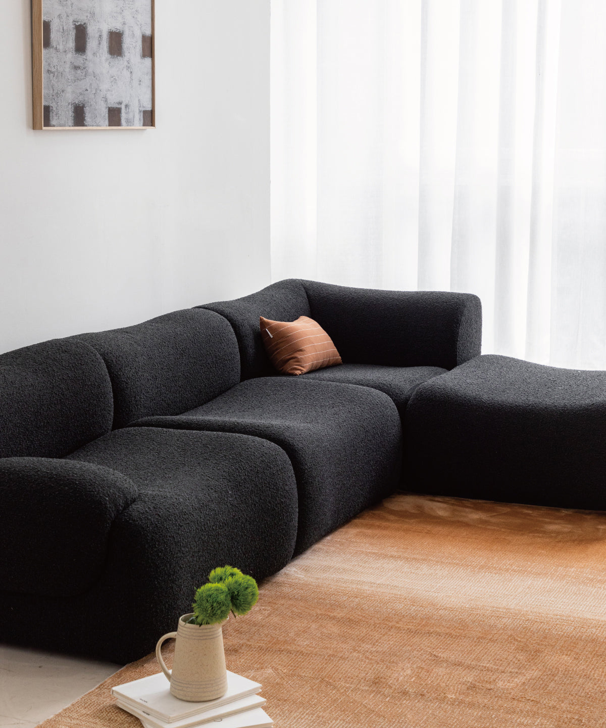 Living Room Black Compression Sofa Sectional Couch