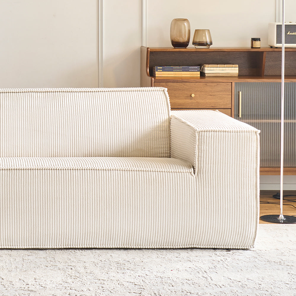 Comfy Corduroy Sectional  Couch Modular Compressed Loveseat Sofa No Installation,I-shaped sofa