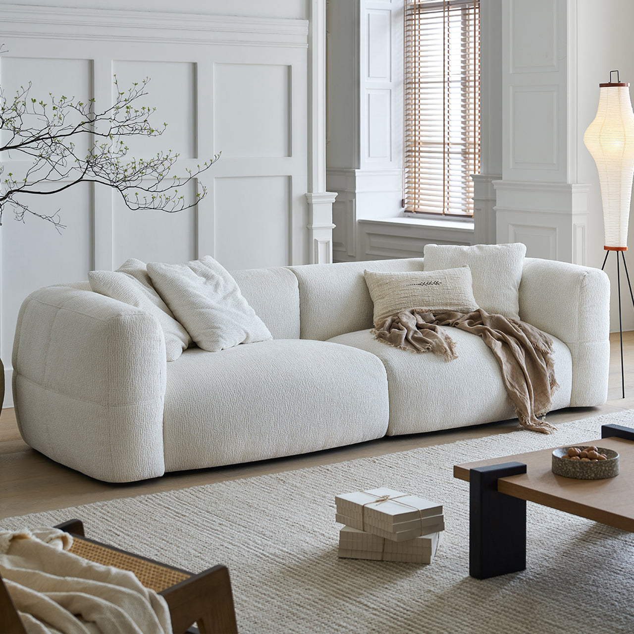 Modern White Sectional Loveseat Sofa / Floor Couch