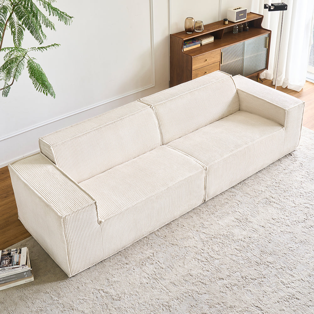 Comfy Corduroy Sectional  Couch Modular Compressed Loveseat Sofa No Installation,I-shaped sofa