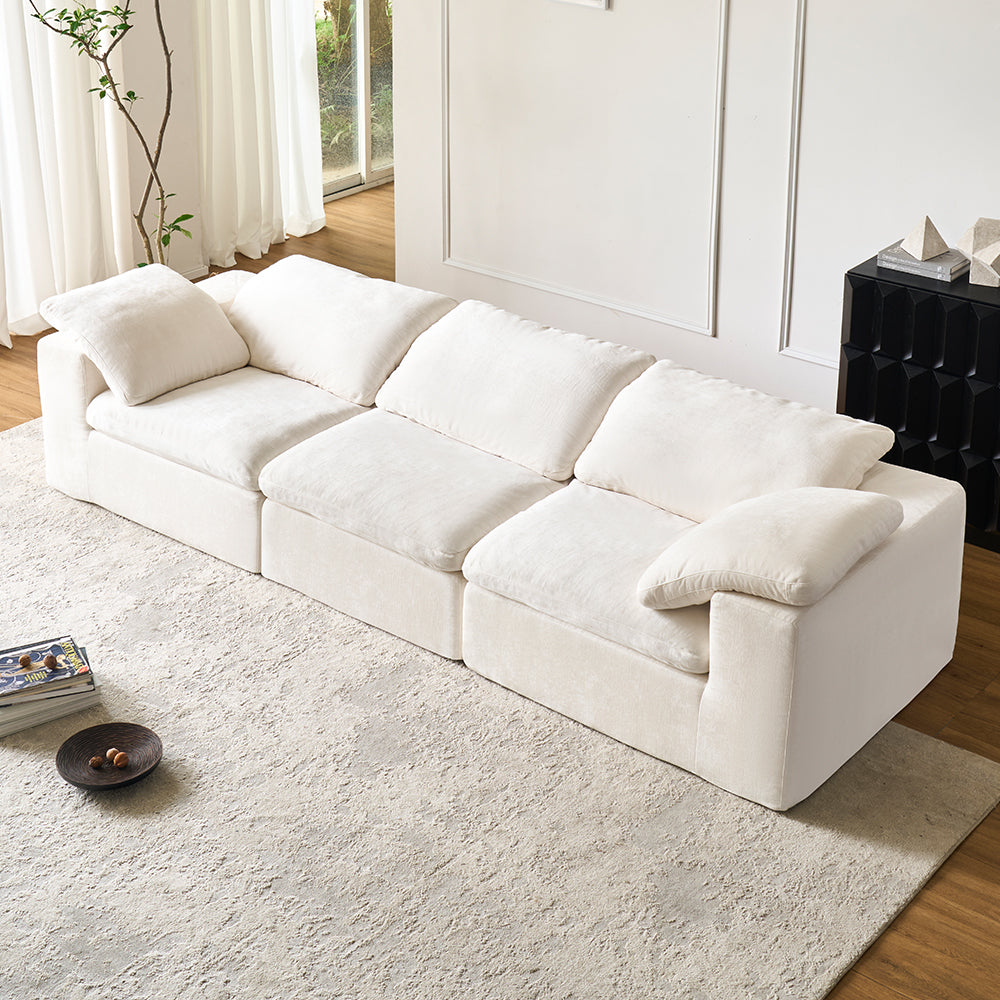 White Modular Sectional Compression Cloud Couch, Comfy Fluffy Cloud Sofa - No Installation, Detachable & Washable