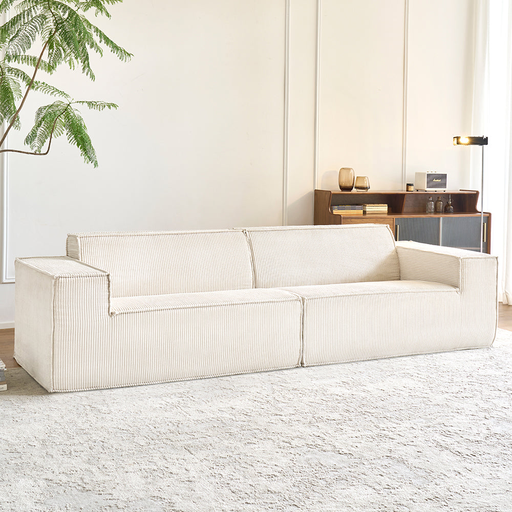 Comfy Corduroy Sectional  Couch Modular Compressed Loveseat Sofa No Installation,I-shaped sofa