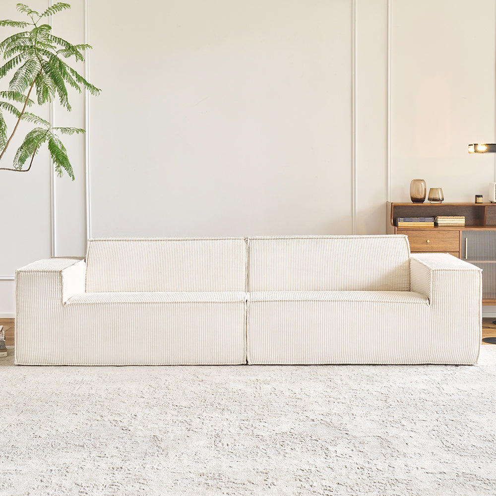 Comfy Corduroy Sectional  Couch Modular Compressed Loveseat Sofa No Installation,I-shaped sofa