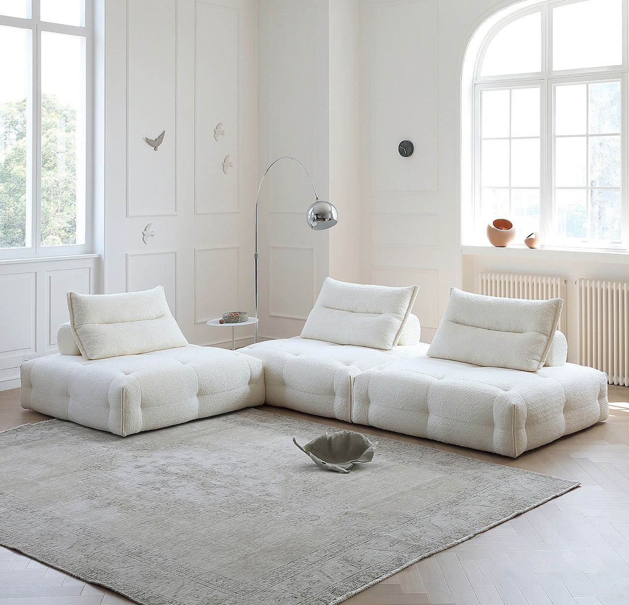 Comfy Modular White Sectional Armless Sleeper Sofa