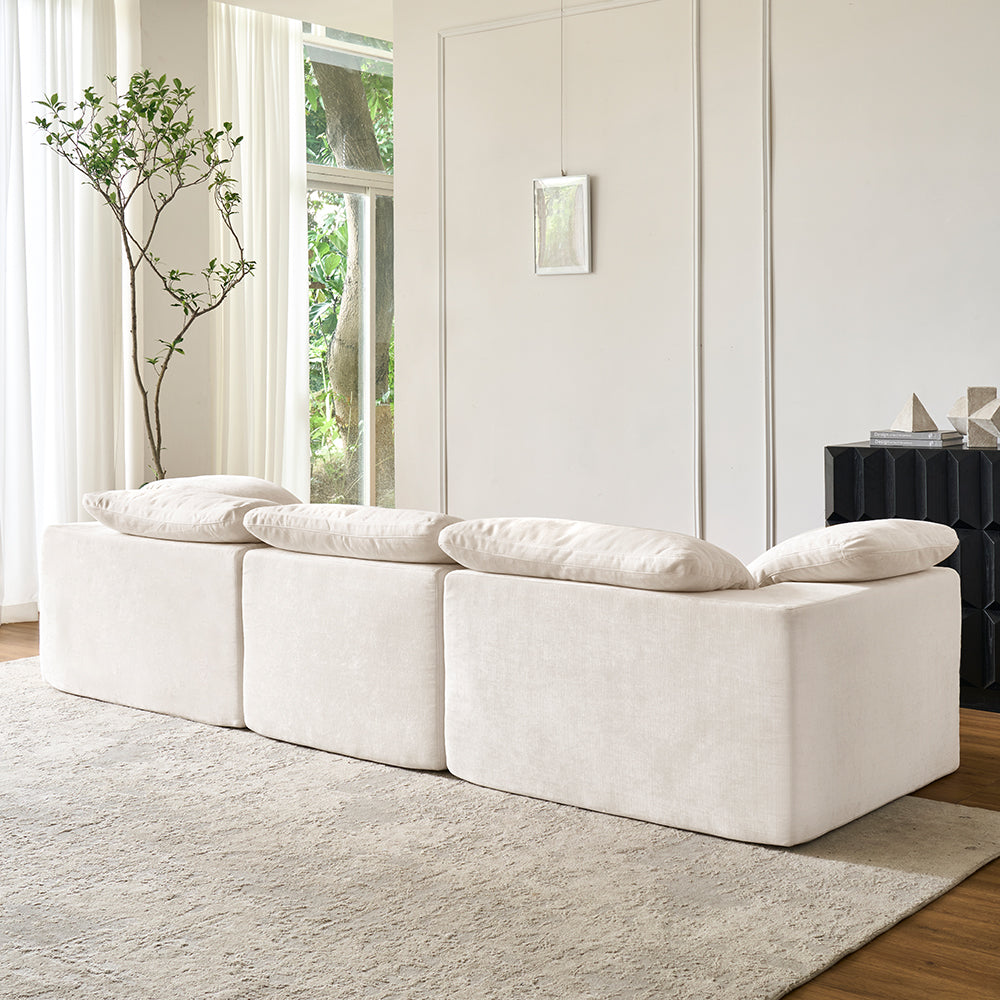 White Modular Sectional Compression Cloud Couch, Comfy Fluffy Cloud Sofa - No Installation, Detachable & Washable