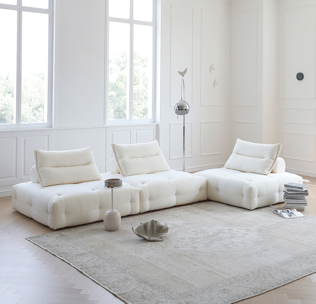 Comfy Modular White Sectional Armless Sleeper Sofa