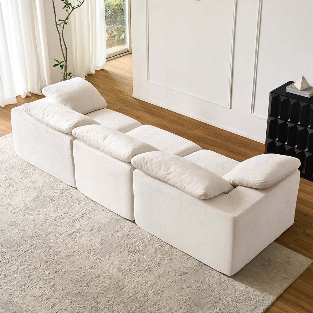 White Modular Sectional Compression Cloud Couch, Comfy Fluffy Cloud Sofa - No Installation, Detachable & Washable