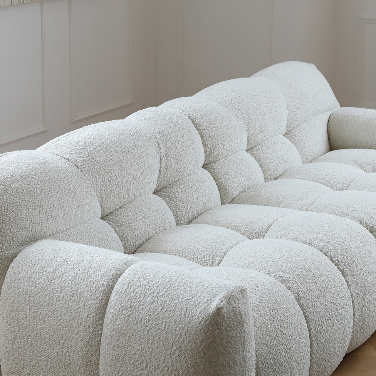 Comfortable White Sectional Teddy Velvet Loveseat Sofa