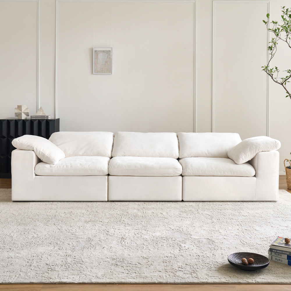 White Modular Sectional Compression Cloud Couch, Comfy Fluffy Cloud Sofa - No Installation, Detachable & Washable