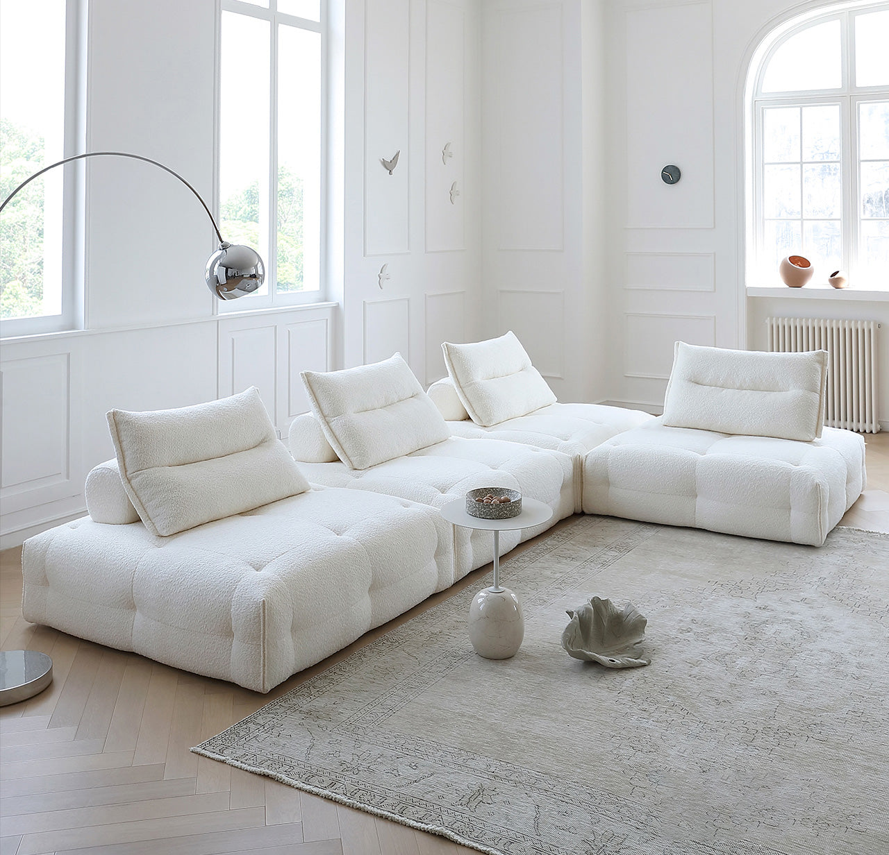 Comfy Modular White Sectional Armless Sleeper Sofa