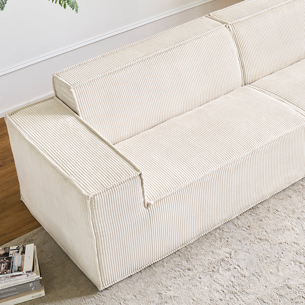 Comfy Corduroy Sectional  Couch Modular Compressed Loveseat Sofa No Installation,I-shaped sofa