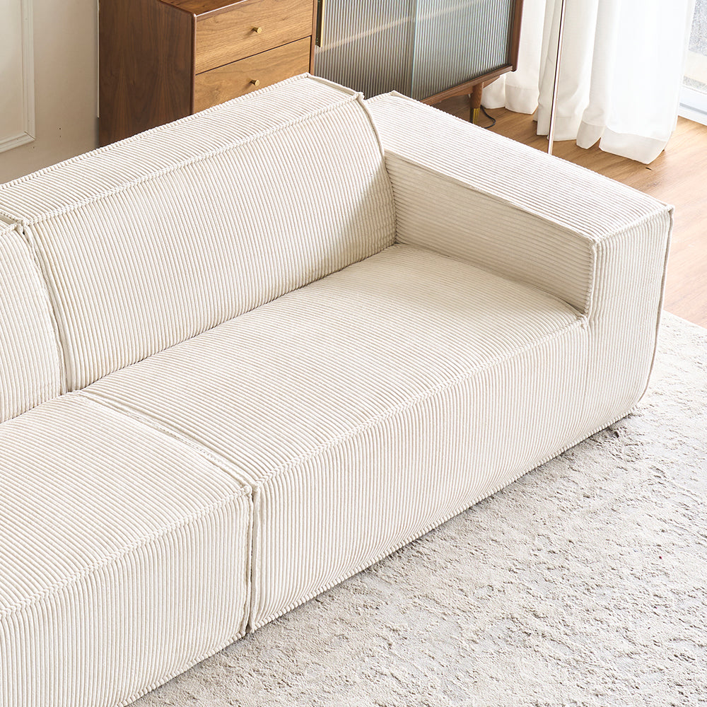 Comfy Corduroy Sectional  Couch Modular Compressed Loveseat Sofa No Installation,I-shaped sofa