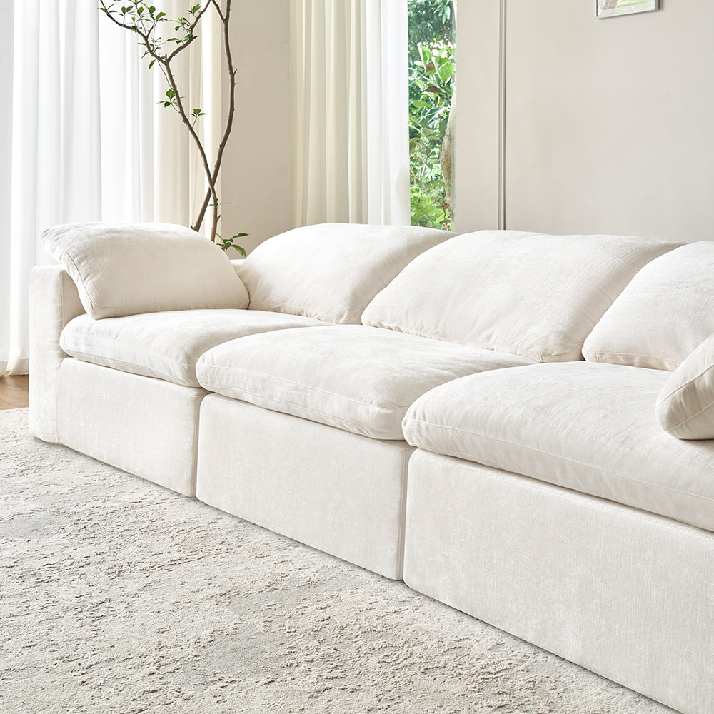 White Modular Sectional Compression Cloud Couch, Comfy Fluffy Cloud Sofa - No Installation, Detachable & Washable