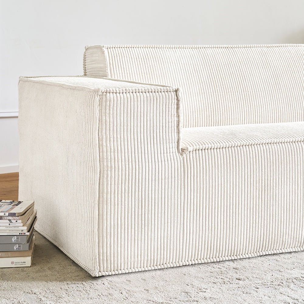 Comfy Corduroy Sectional  Couch Modular Compressed Loveseat Sofa No Installation,I-shaped sofa