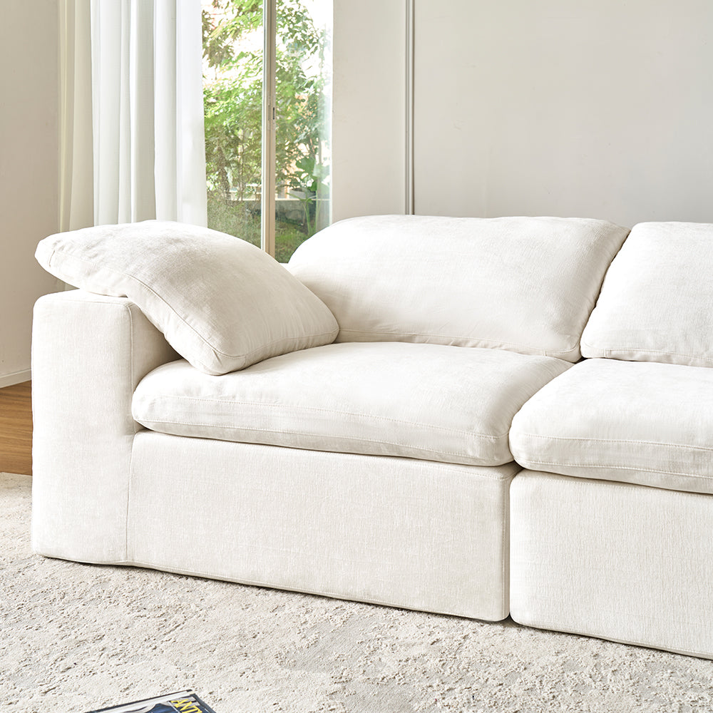 White Modular Sectional Compression Cloud Couch, Comfy Fluffy Cloud Sofa - No Installation, Detachable & Washable