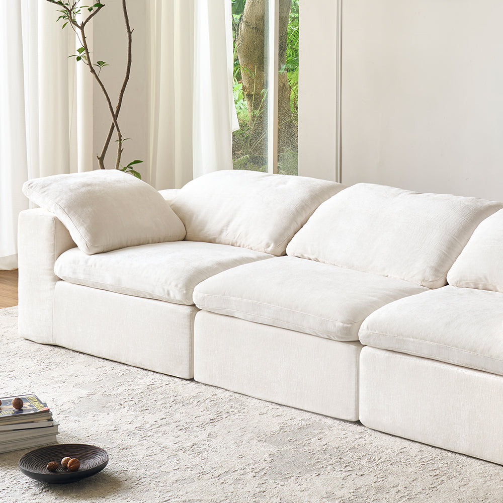 White Modular Sectional Compression Cloud Couch, Comfy Fluffy Cloud Sofa - No Installation, Detachable & Washable