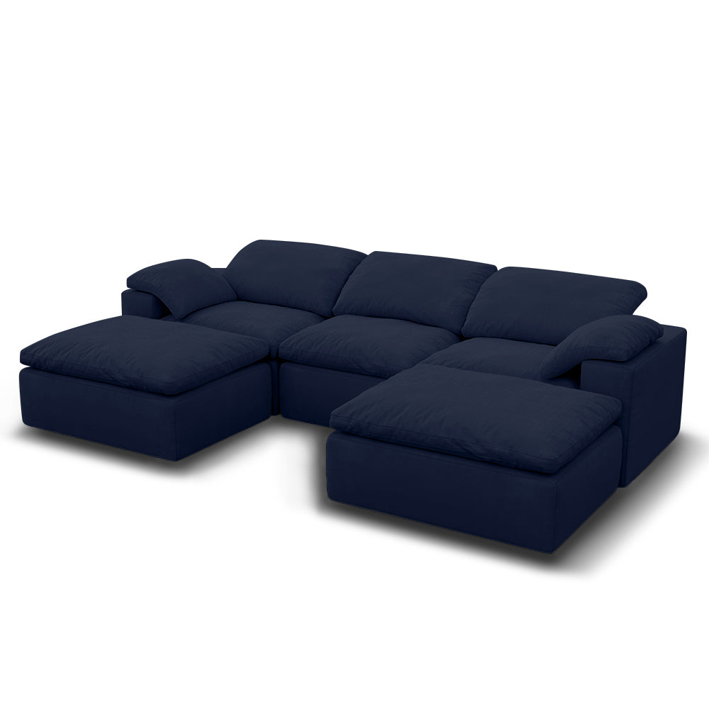 Cloud Couch 3 Seater Sofa with 2 Ottoman Blue - Lkikos.com
