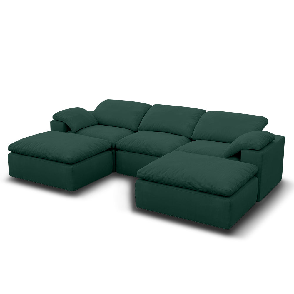 Cloud Couch 3 Seater Sofa with 2 Ottoman Green - Lkikos.com