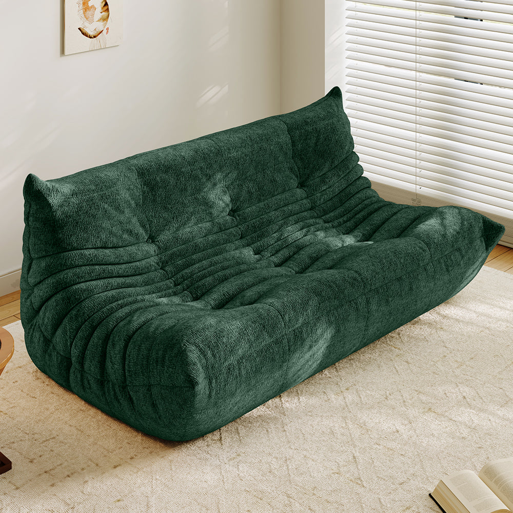 Lkikos Compressed Sofa Togo Sofa Caterpillar Sofa 3 seater in Dark Green - Lkikos.com