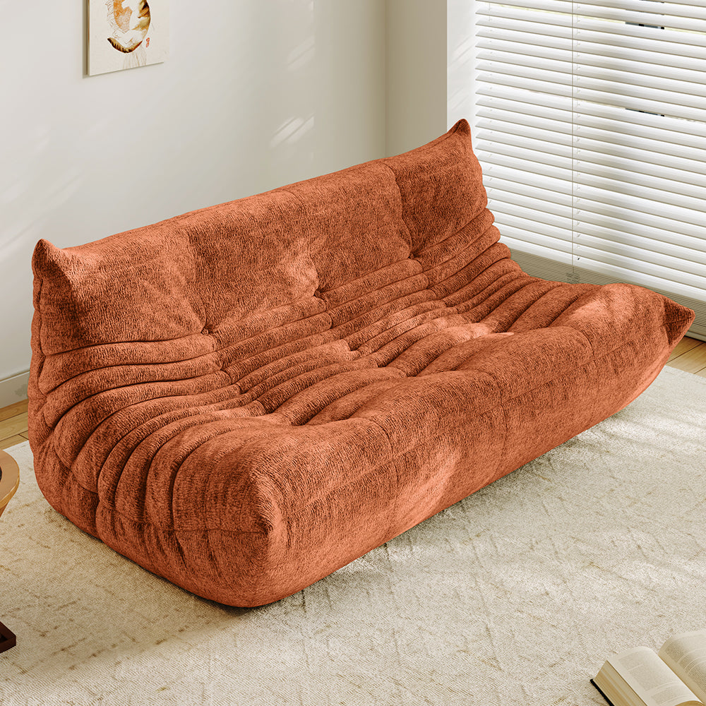 Lkikos Compressed Sofa Togo Sofa Caterpillar Sofa 3 seater in Orange 2.2- Lkikos.com