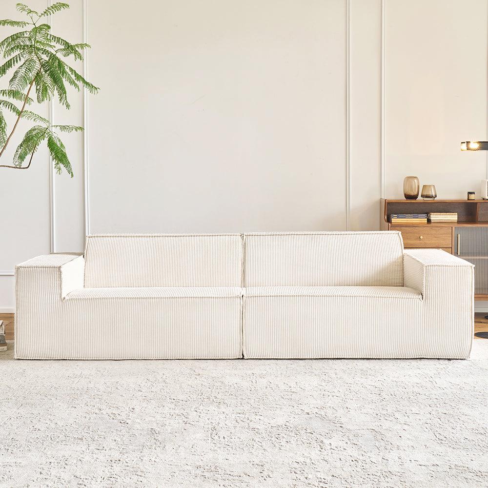 Comfy Corduroy Sectional Couch Modular Compressed Loveseat Sofa No Installation,I-shaped sofa - Lkikos.com