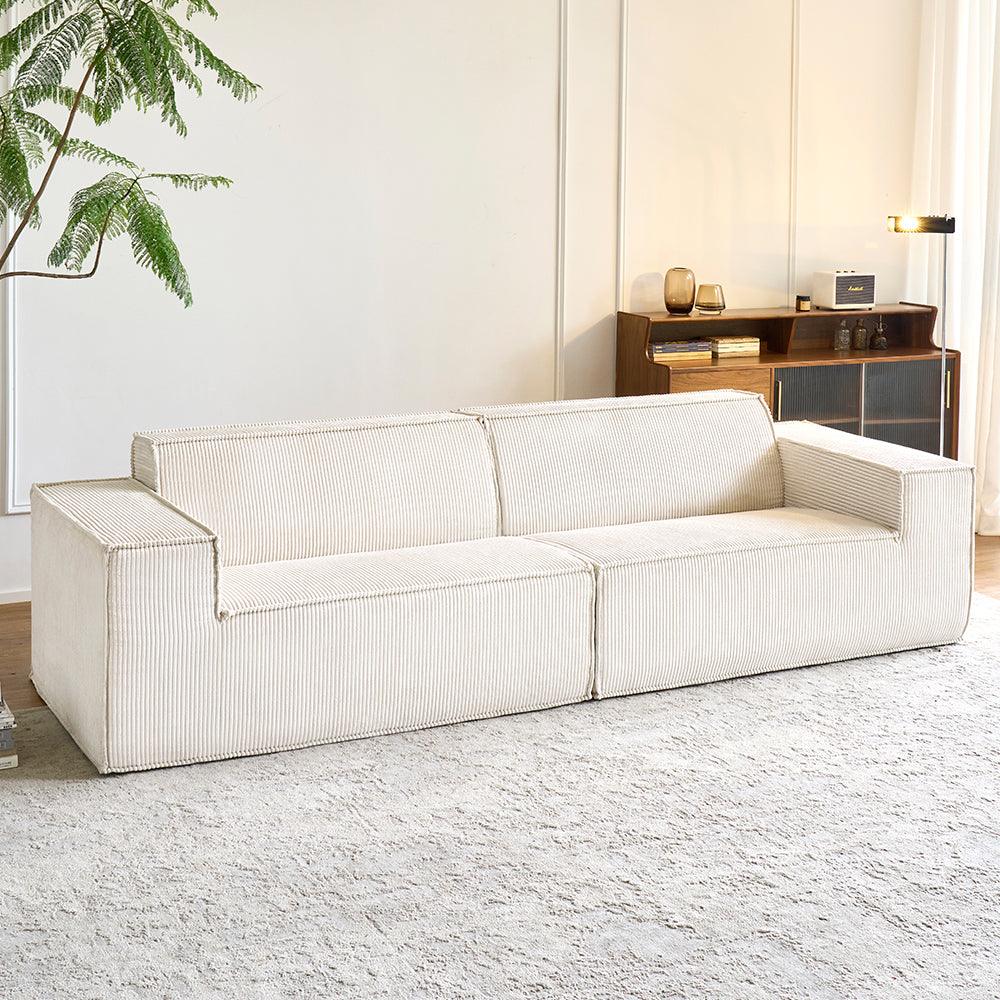 Comfy Corduroy Sectional Couch Modular Compressed Loveseat Sofa No Installation,I-shaped sofa - Lkikos.com