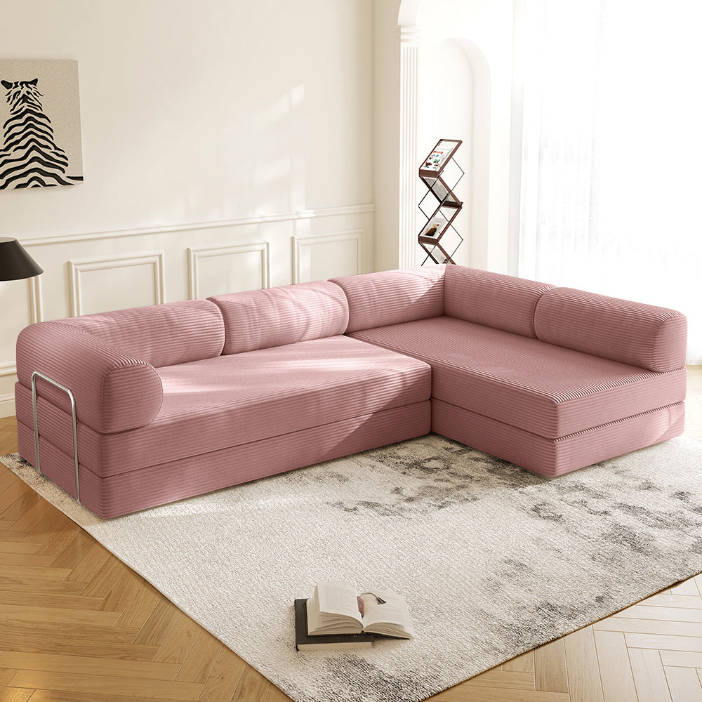 Teddy Sofa V2 with Chaise Lounge in Pink - Lkikos.com