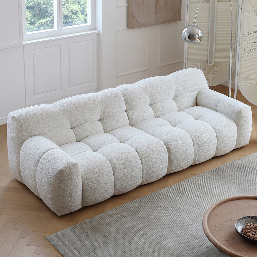 Comfortable White Sectional Teddy Velvet Loveseat Sofa