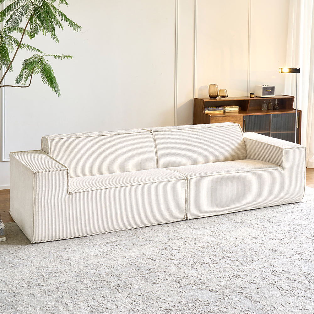 Comfy Corduroy Sectional  Couch Modular Compressed Loveseat Sofa No Installation,I-shaped sofa